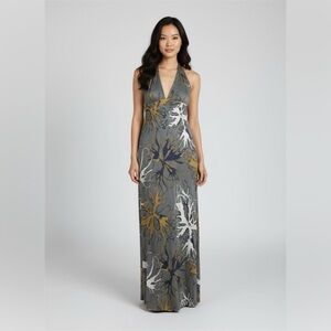 New Rock & Republic Gray Floral Maxi Cocktail Evening Dress Open back size 8 M